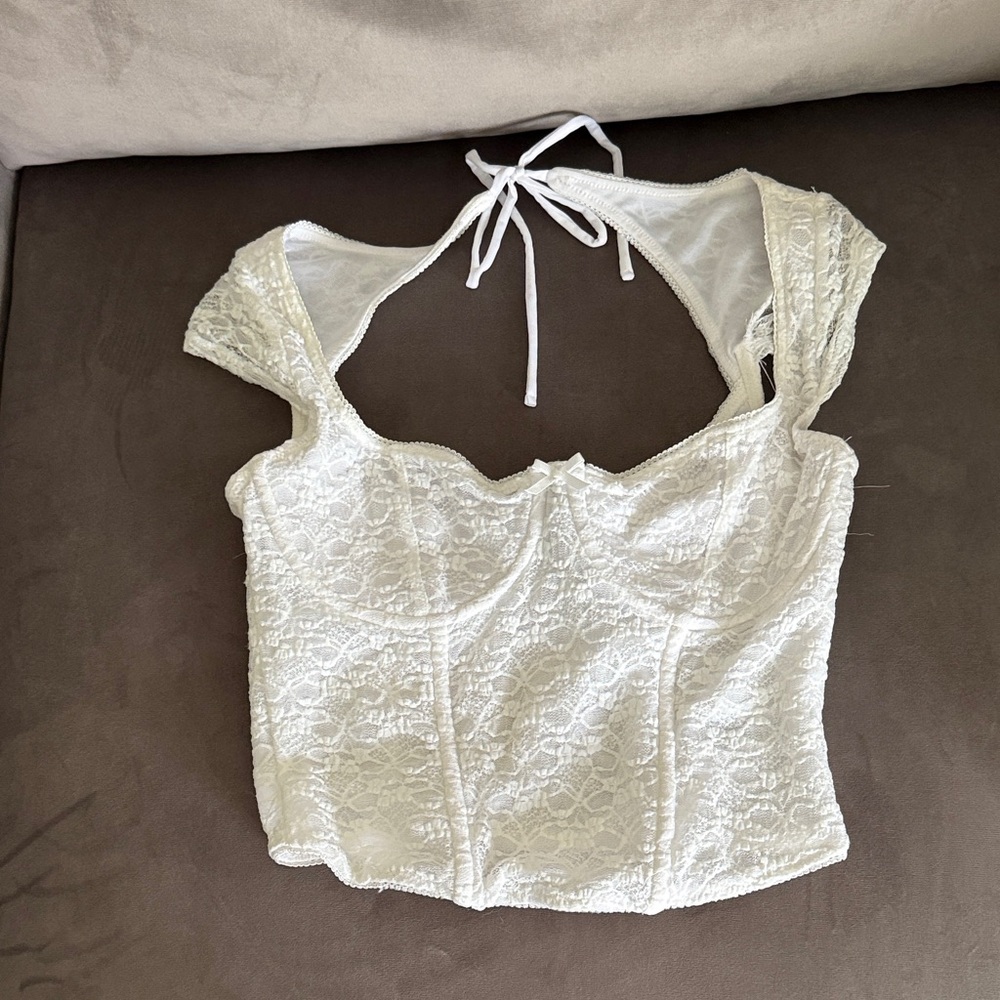 Garage White Lace Crop Top